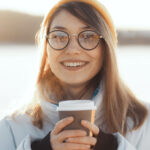 happy teenager with coffee